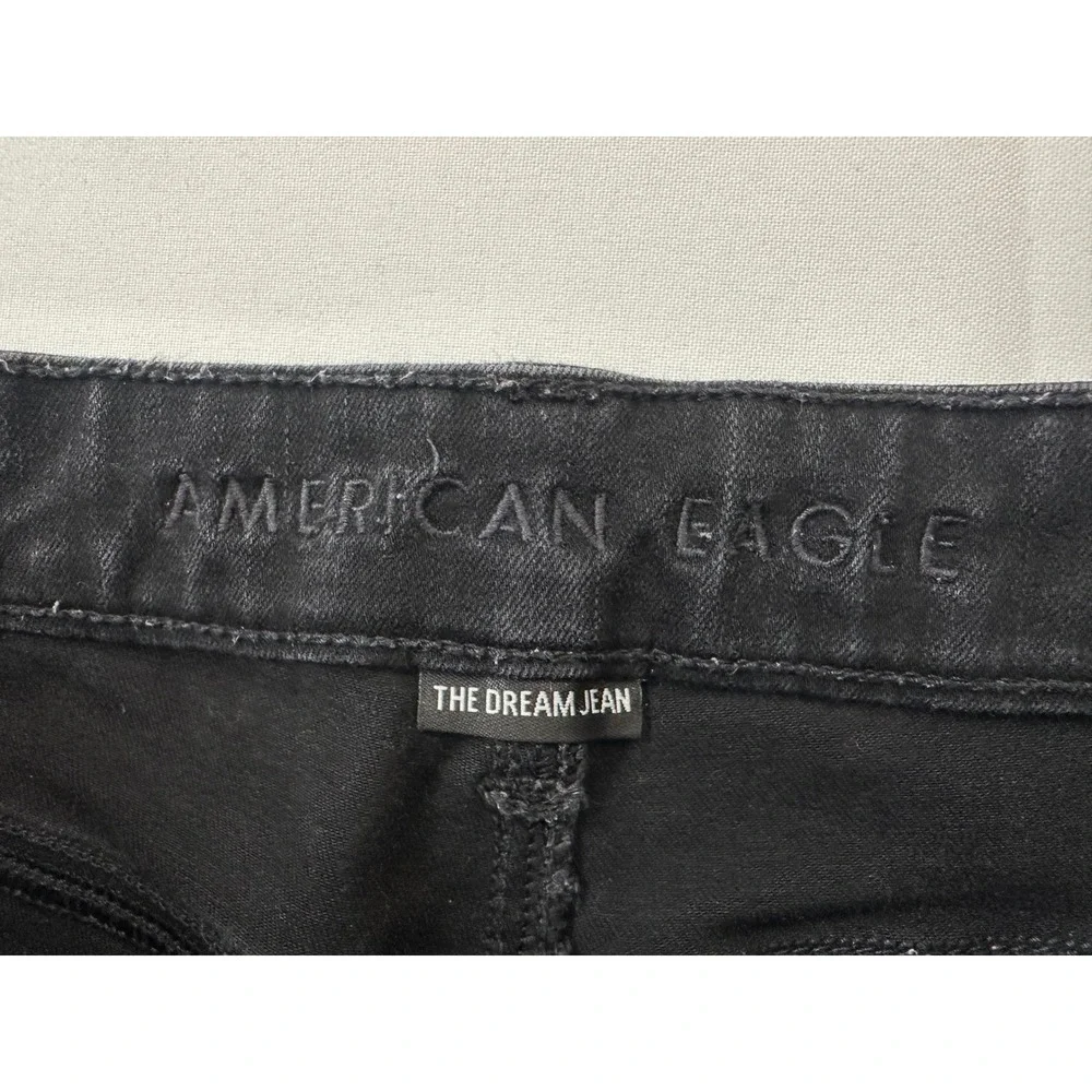 American Eagle The Dream Jean Black Distressed Super‎ Skinny High Rise Denim 6